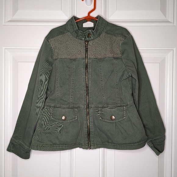 Girls Size Medium 7/8 Jeans With Owl Patch & Green Denim Crazy 8 Eyelet Jacket - Picture 2 of 11
